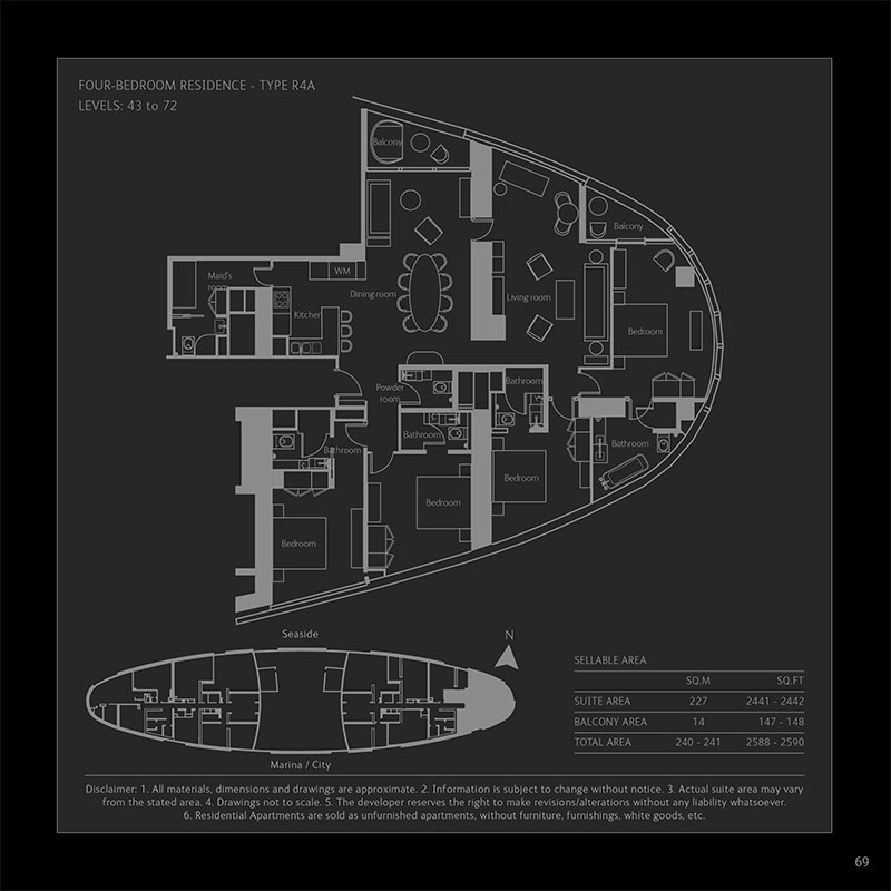 A floorplan of a W Residences luxury apartment Palm Jumeirah, Dubai
