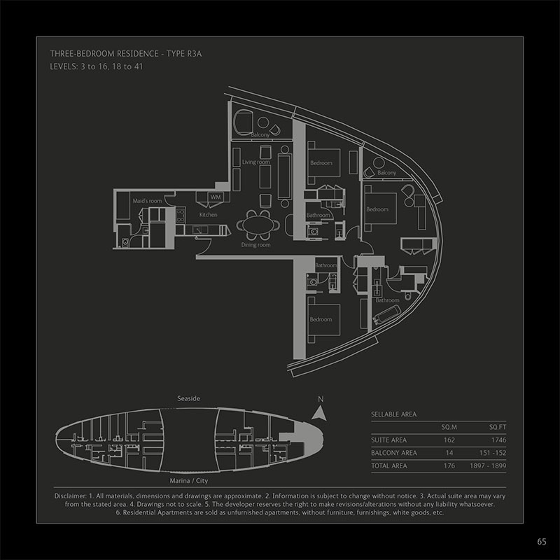 A floorplan of a W Residences luxury apartment Palm Jumeirah, Dubai