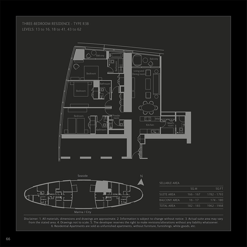 A floorplan of a W Residences luxury apartment Palm Jumeirah, Dubai