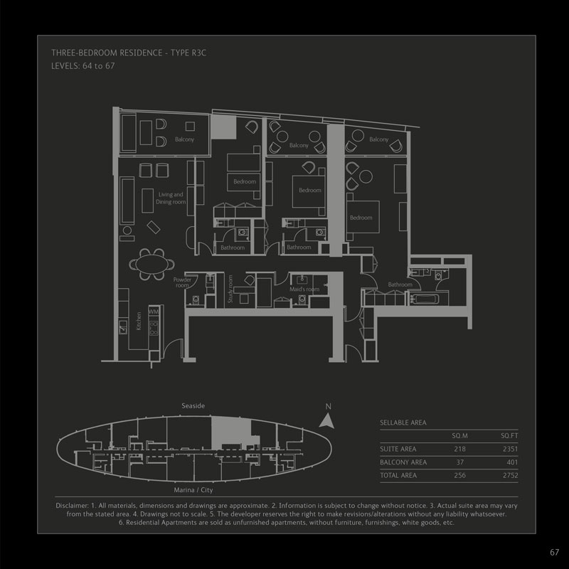 A floorplan of a W Residences luxury apartment Palm Jumeirah, Dubai