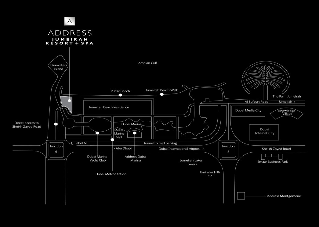 A pointer indicates the location of W Residences Dubai development of luxury apartments on Palm Jumeirah, Dubai